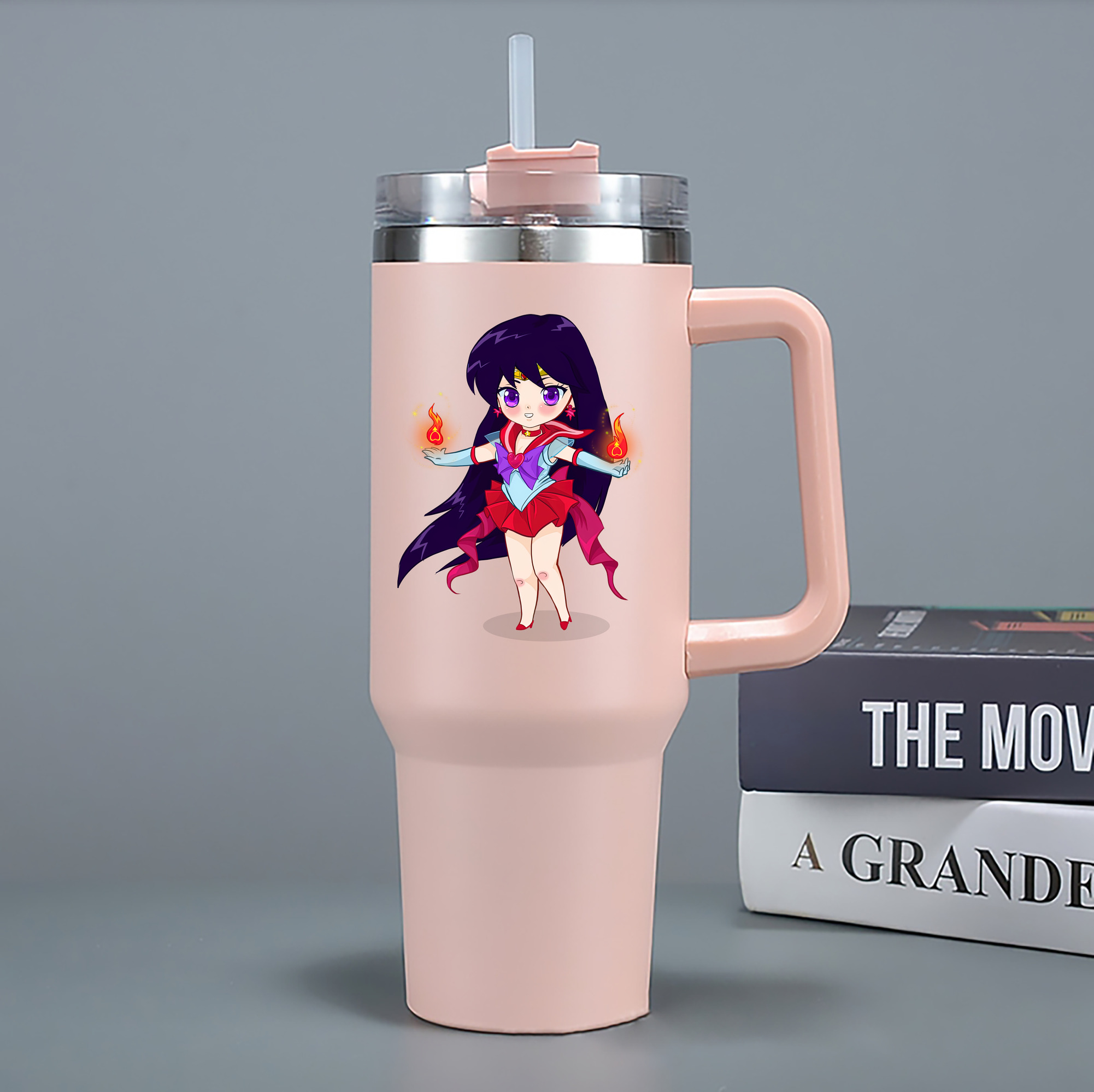 （画像用） 美少女戦士セーラームーン 火野レイ ひの レイ Sailor Moon Hino Rei （セーラーマーズ,Sailor Mars） 1200mL車用タンブラー - クリスタルステッカー（プラスチックストロー付き）